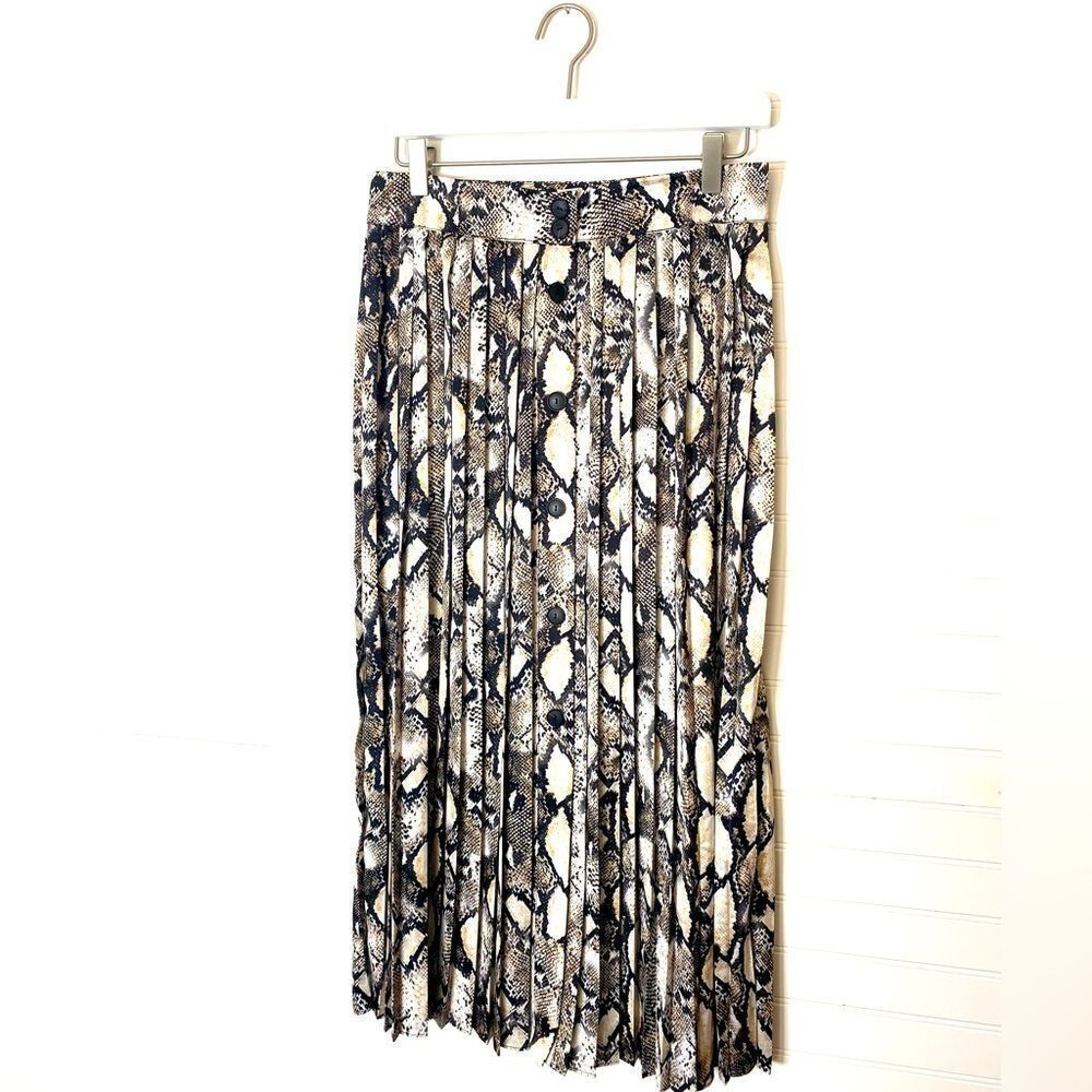 Alex Marie Snake Print Satin Pleated Button Down Midi Skirt NWT Size 4